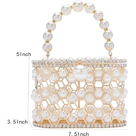 Evening Handbag Women Clutch Purses with Pearl Diamonds for Wedding Prom - Picture 4 of 5